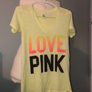 Light Neon Yellow PINK v-neck t-shirt